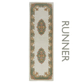 Royal Cream and Green Wool Traditional Runner Rug - Pendle Village Furniture